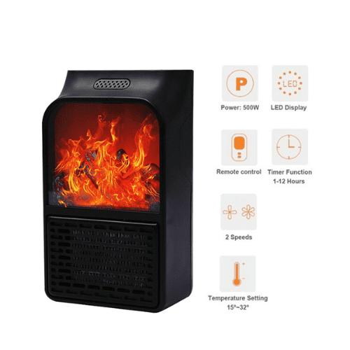 Flame Heater 900W - Mini Portable Electric Fireplace Warmer for Cozy Spaces